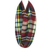 Wrapables Plaid Print Infinity Scarf and Beanie Hat Set, Red/Black and Charcoal Grey Set