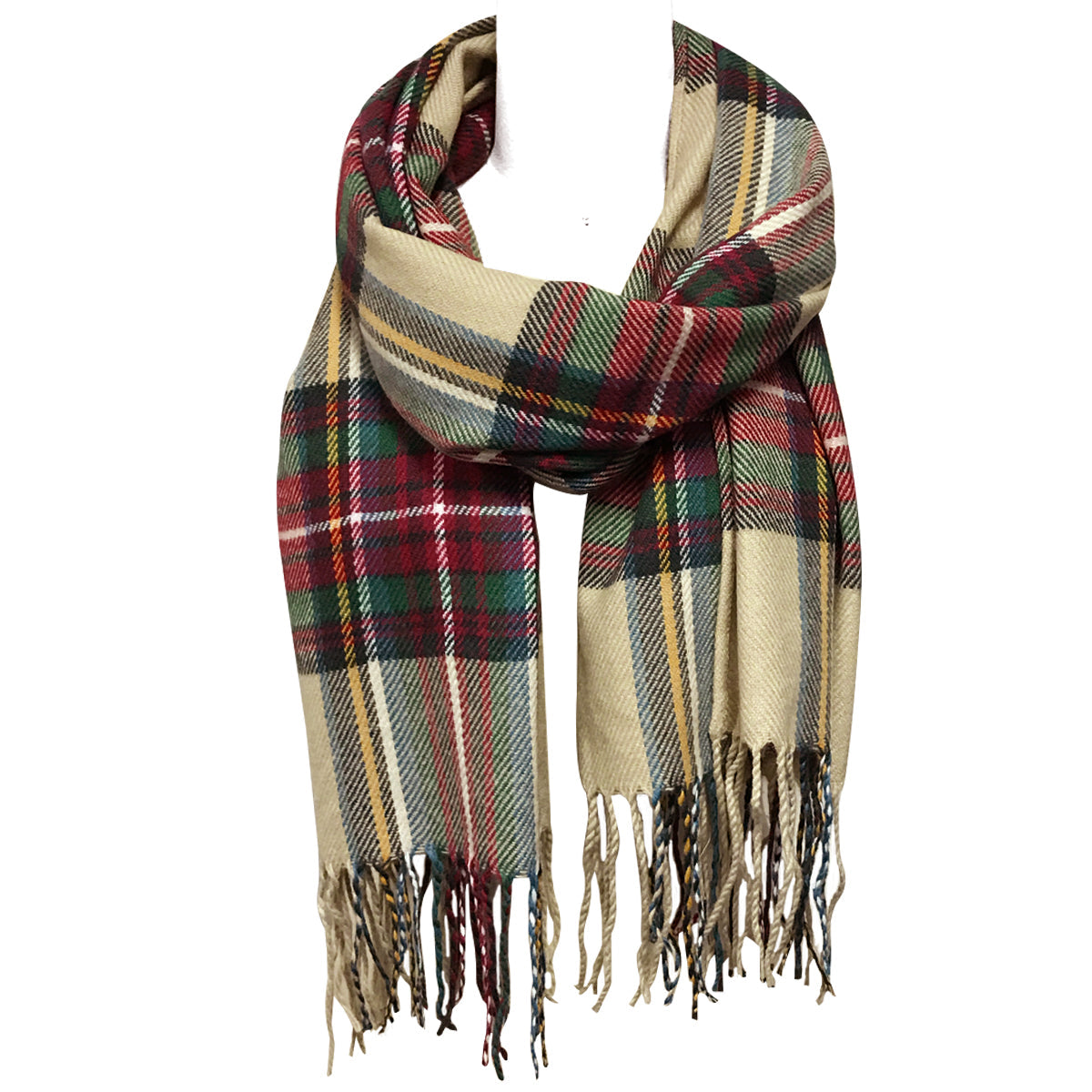 Wrapables Plaid Long Scarf Wrap with Fringe, Long Scarf, Red and Green