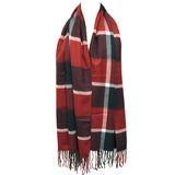 Wrapables Plaid Print Long Scarf and Beanie Hat Set, Navy / Wine + Black Beanie