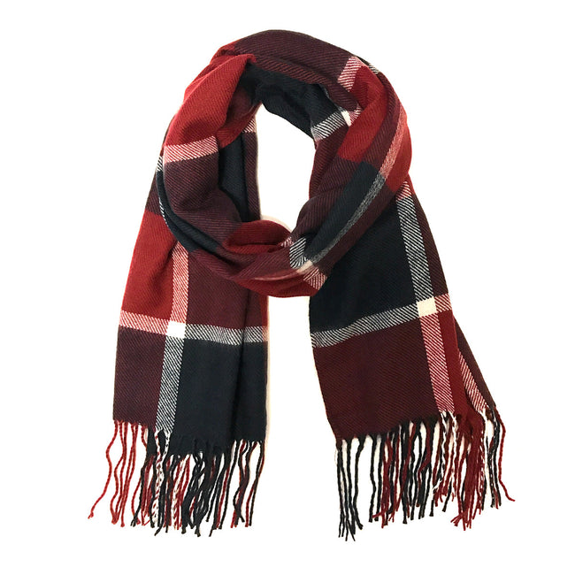 Wrapables Plaid Long Scarf Wrap with Fringe, Long Scarf, Navy and Wine