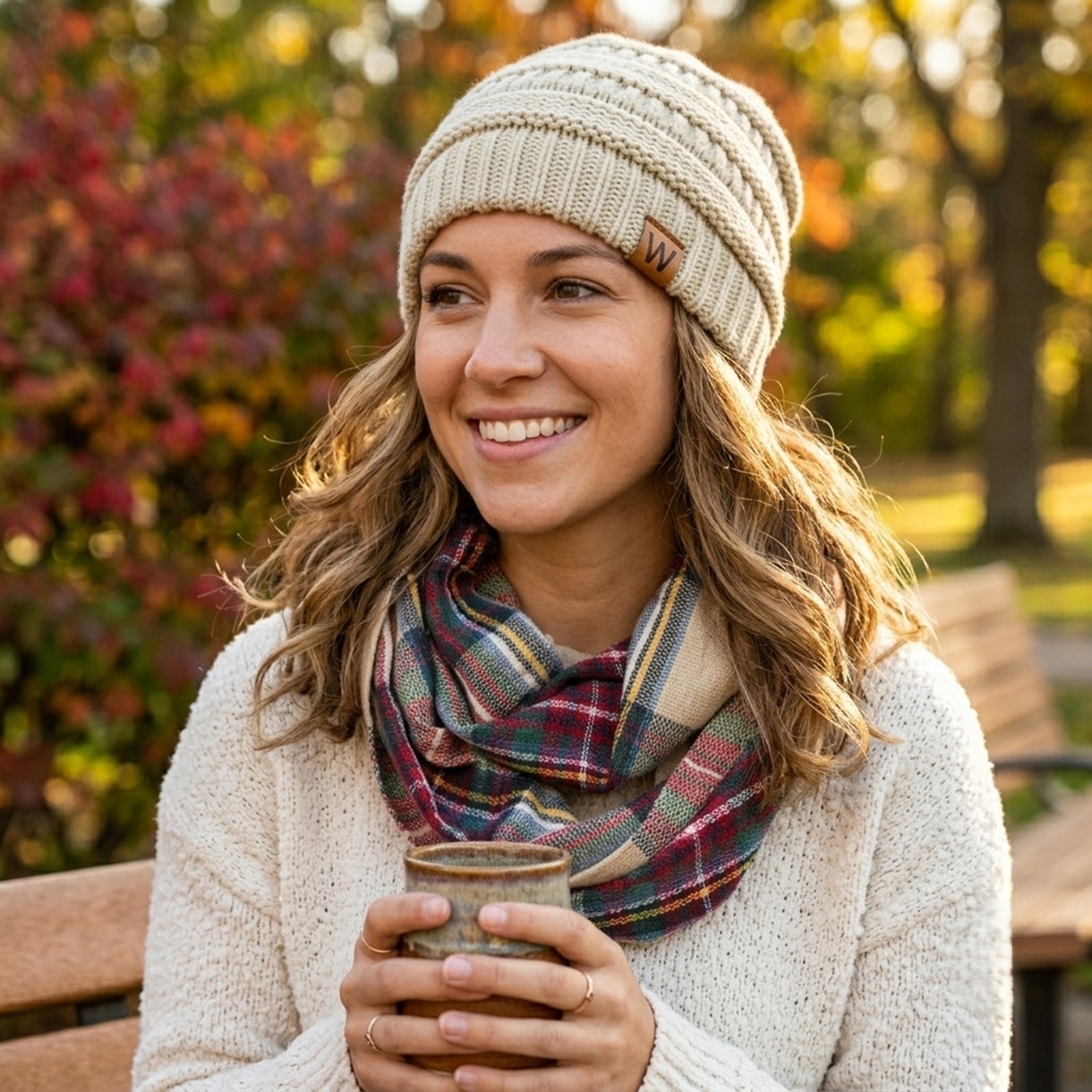 Wrapables Women's Plaid Print Infinity Scarf and Beanie Hat Set