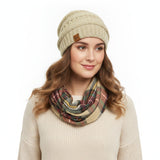 Wrapables Plaid Print Infinity Scarf and Beanie Hat Set, Red and Green Set