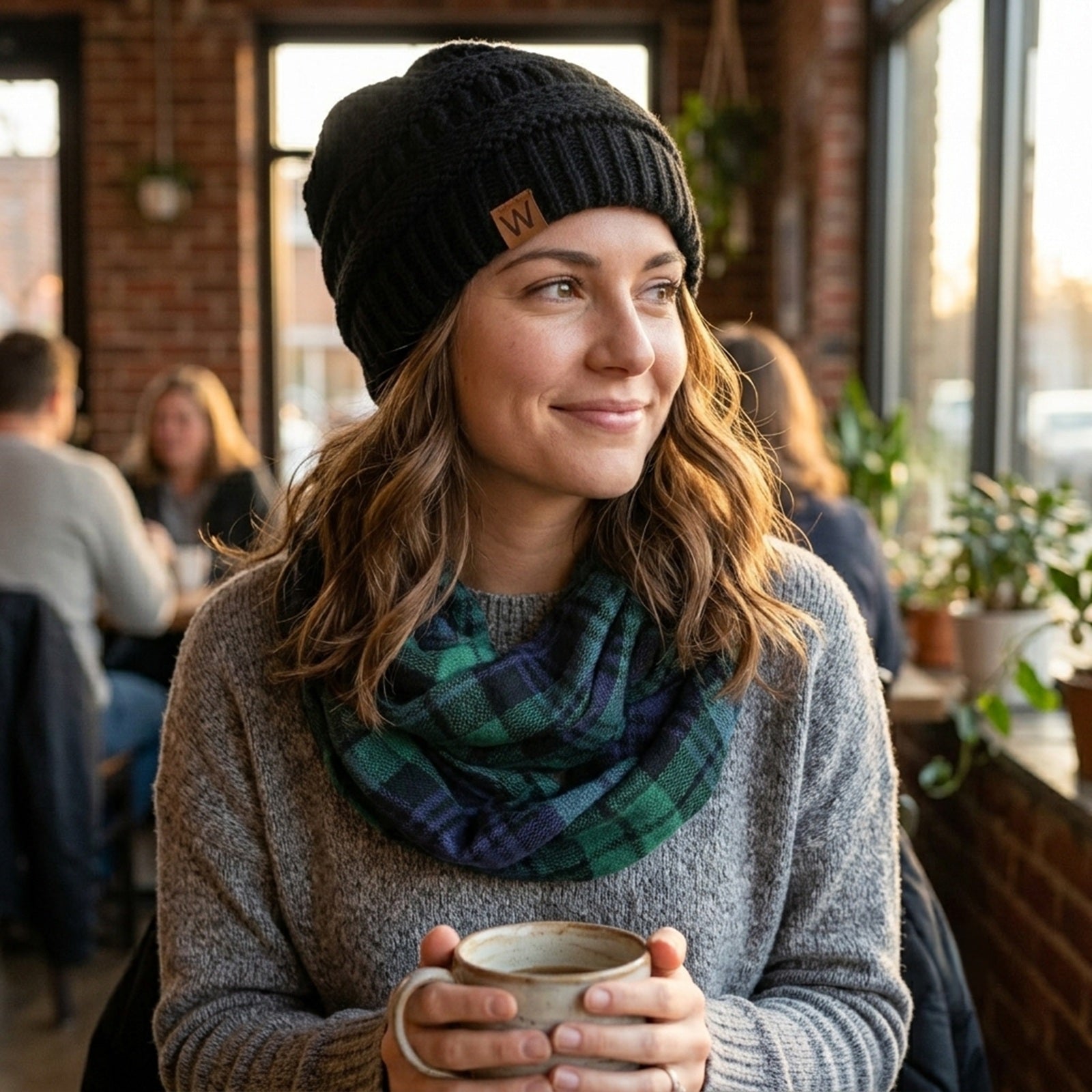 Wrapables Women's Plaid Print Infinity Scarf and Beanie Hat Set
