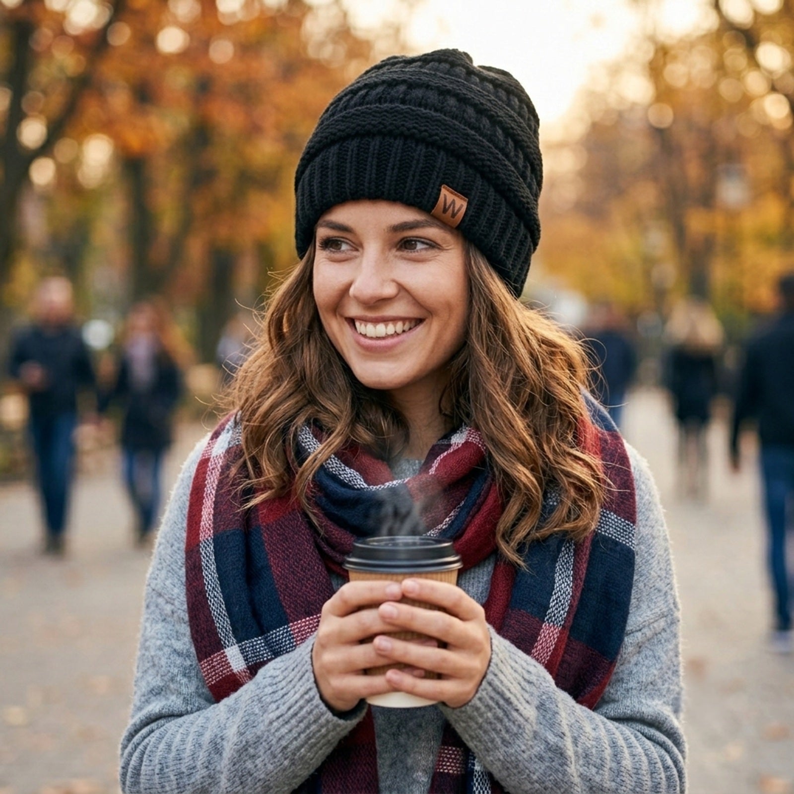 Wrapables Women's Plaid Print Infinity Scarf and Beanie Hat Set