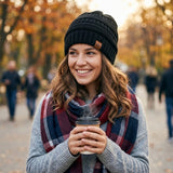 Wrapables Plaid Print Infinity Scarf and Beanie Hat Set, Navy and Wine Set