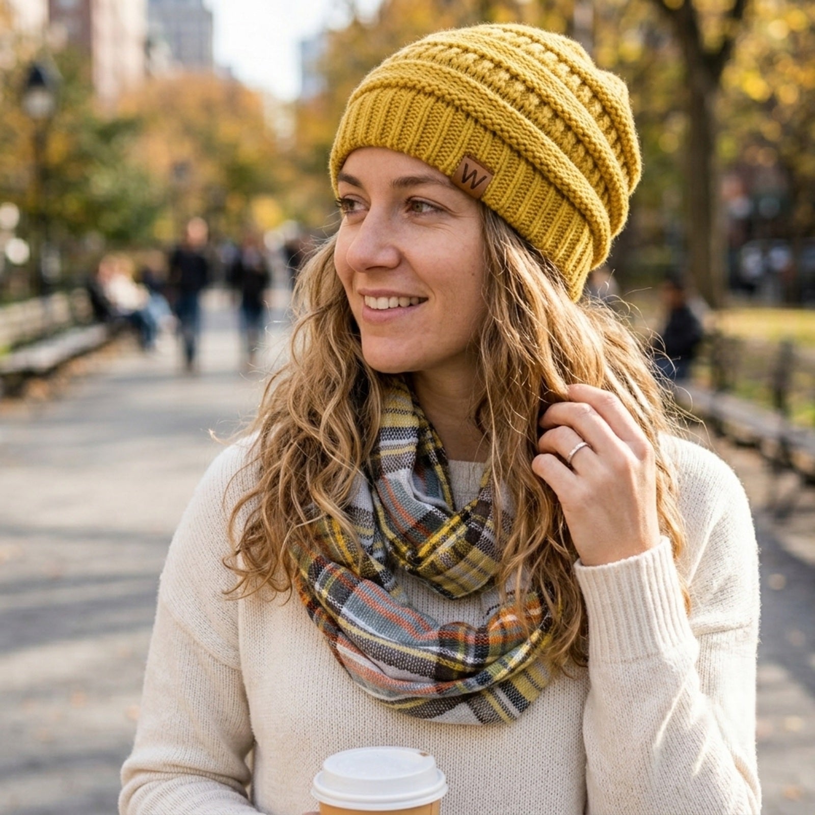 Wrapables Women's Plaid Print Infinity Scarf and Beanie Hat Set