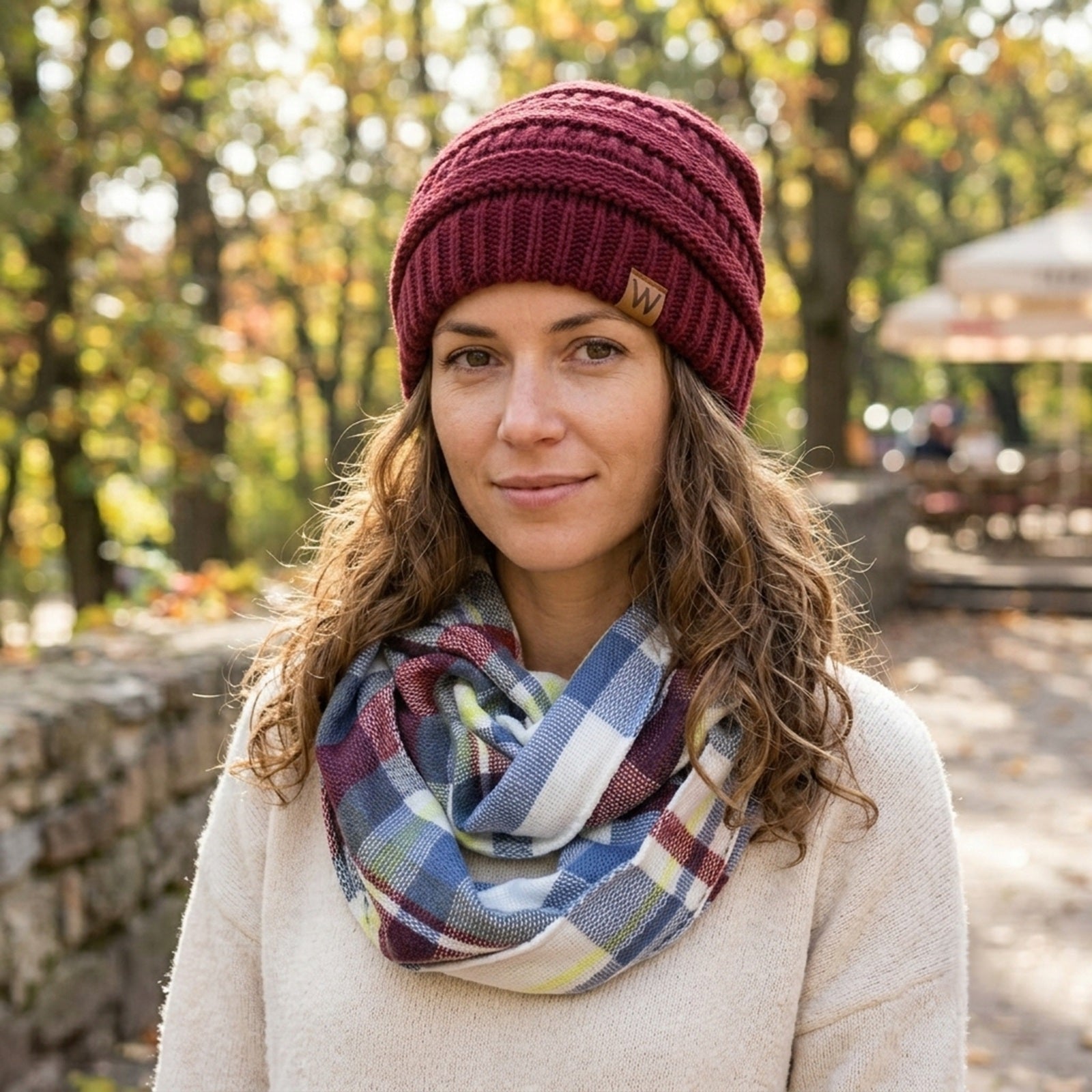 Wrapables Women's Plaid Print Infinity Scarf and Beanie Hat Set