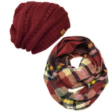 Wrapables Plaid Print Infinity Scarf and Beanie Hat Set, Red and Black Set