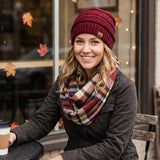 Wrapables Plaid Print Infinity Scarf and Beanie Hat Set, Red and Black Set