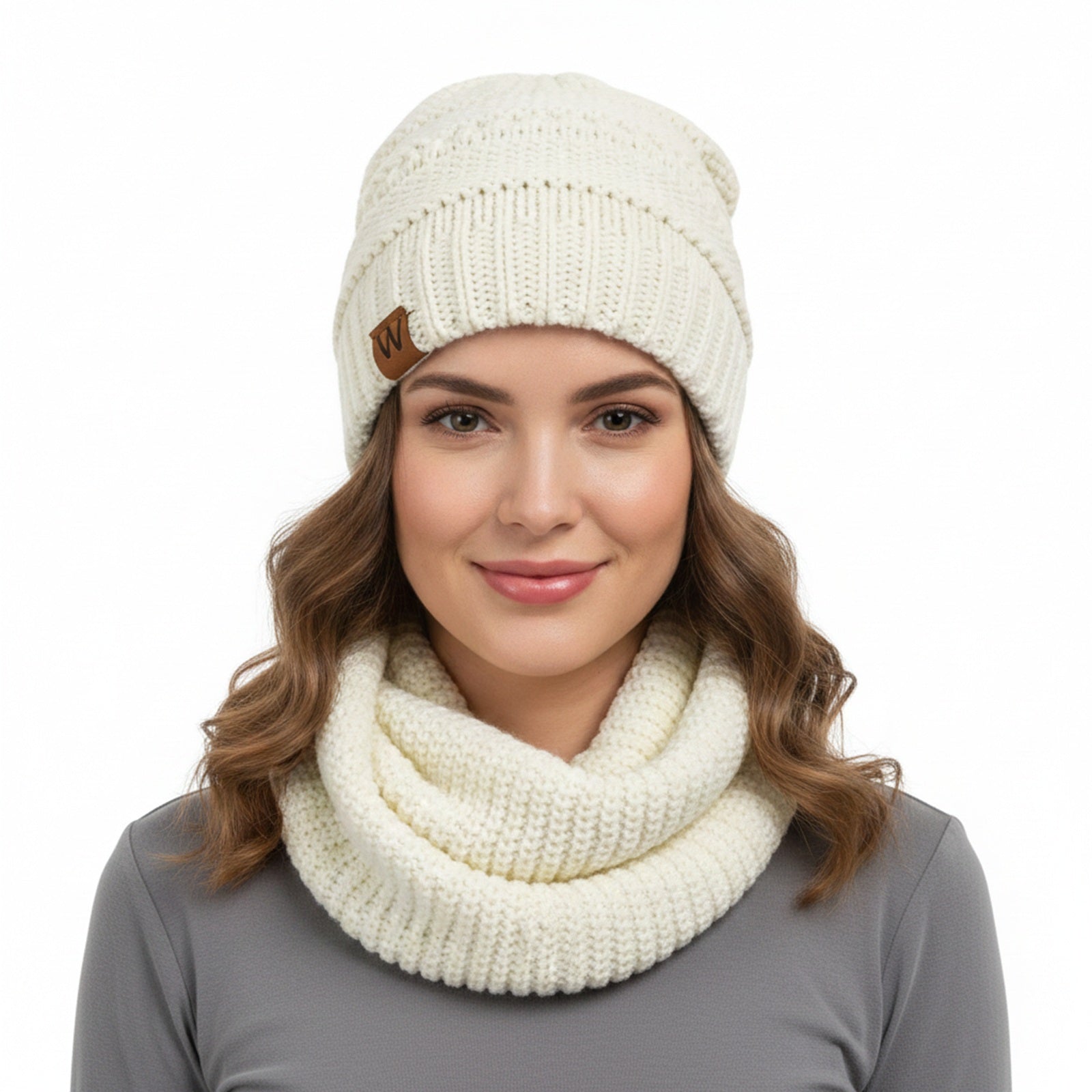 Wrapables Winter Warm Knitted Infinity Scarf and Beanie Hat Set