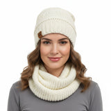 Wrapables Winter Warm Knitted Infinity Scarf and Beanie Hat Set, White