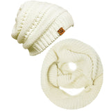 Wrapables Winter Warm Knitted Infinity Scarf and Beanie Hat Set, White