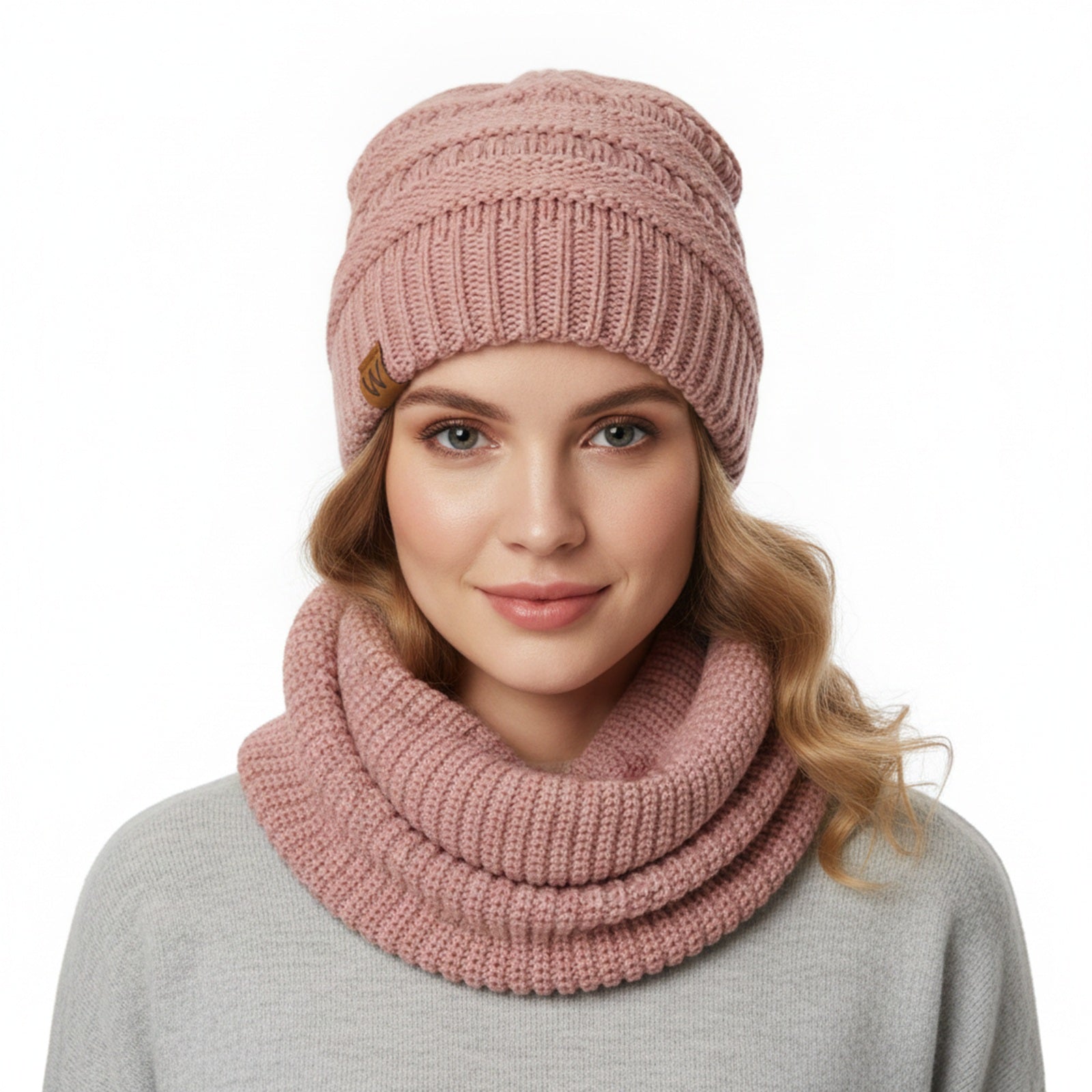 Wrapables Winter Warm Knitted Infinity Scarf and Beanie Hat Set