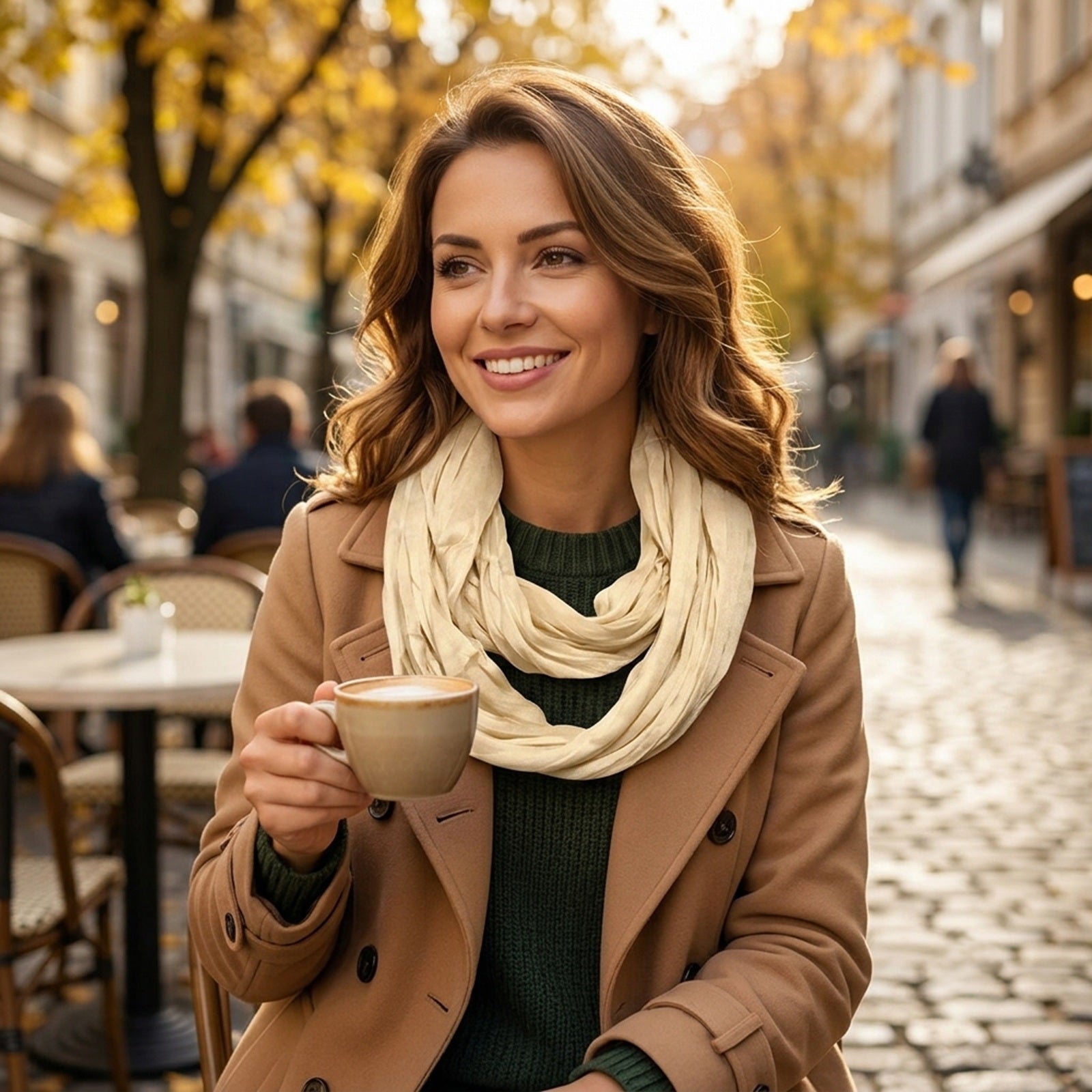 Wrapables Women's Lightweight Silky Soft Infinity Loop Scarf Solid Color, Champagne