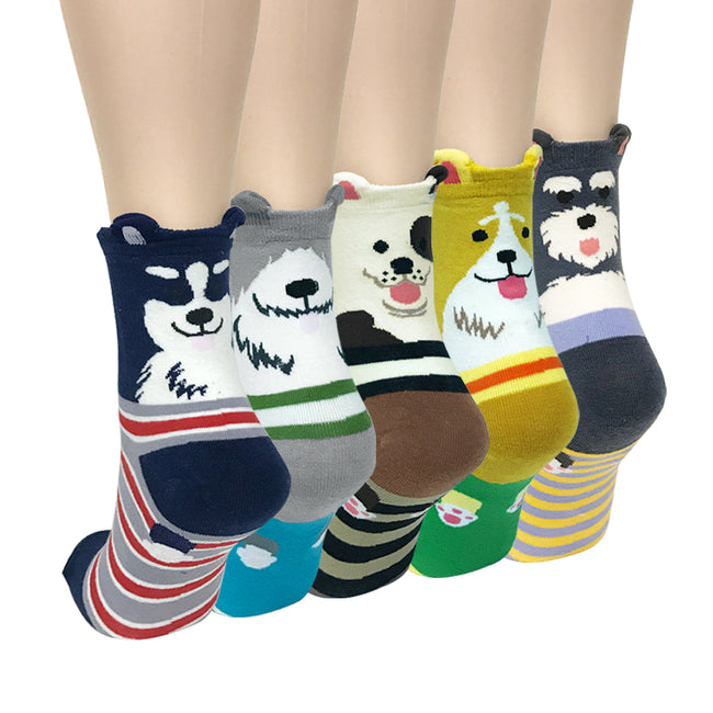 Wrapables Novelty Animal Print Crew Socks (Set of 5), Cute Doggy