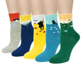 Wrapables Novelty Animal Print Crew Socks (Set of 5), Moonlight Cats