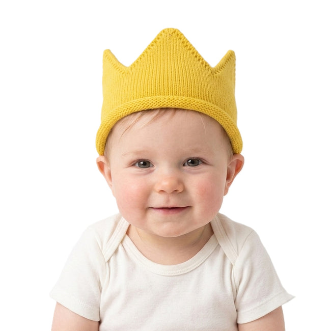 Wrapables Baby Boy & Girl Birthday Party Knitted Crown Headband Beanie Cap Hat, Yellow