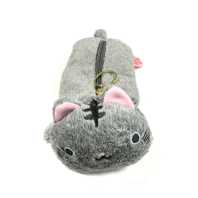 Wrapables Cute Cat Pouch Plush Pencil Case, Gray