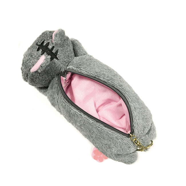 Wrapables Cute Cat Pouch Plush Pencil Case, Gray