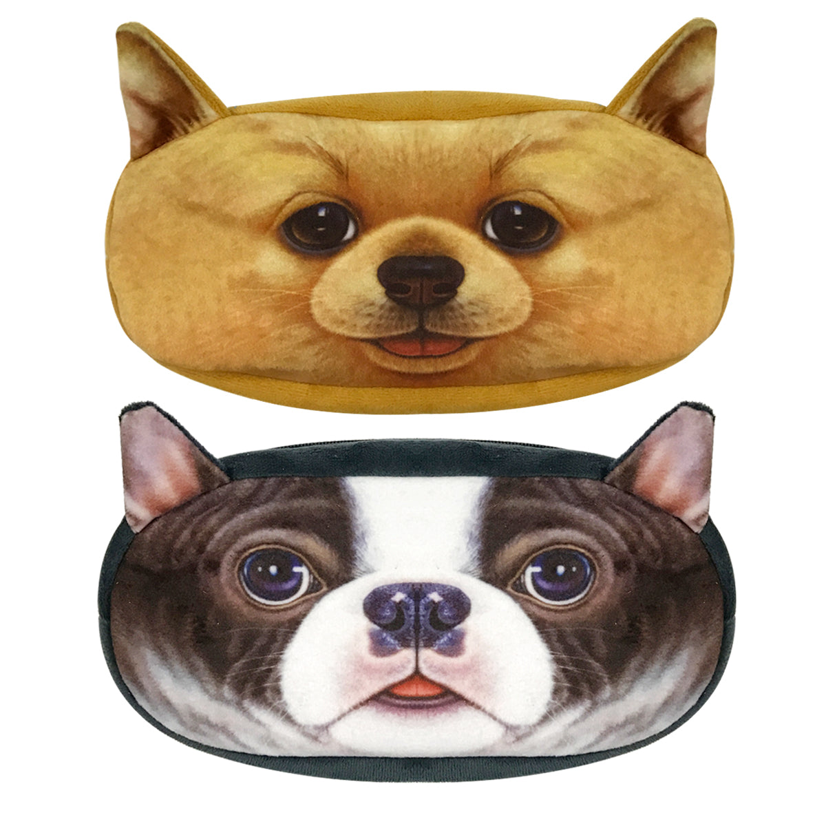 Wrapables Dog Face Zippered Pencil Case (Set of 2), Chihuahua & Bulldog