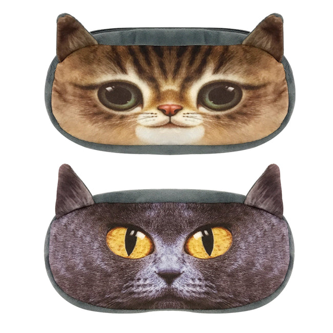 Wrapables Cat Face Zippered Pencil Case (Set of 2), Cobby & Mimi