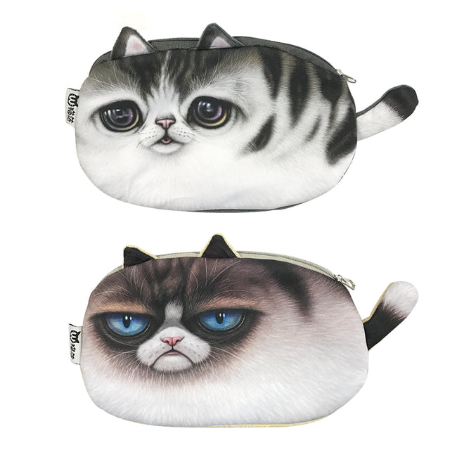 Wrapables Cat Face Cosmetic Pouch Pencil Case (Set of 2), Sad & Grumpy