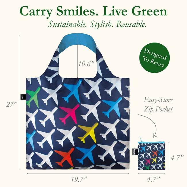LOQI AIRPORT Airplane Reusable Shopping Bag (Set of 2)
