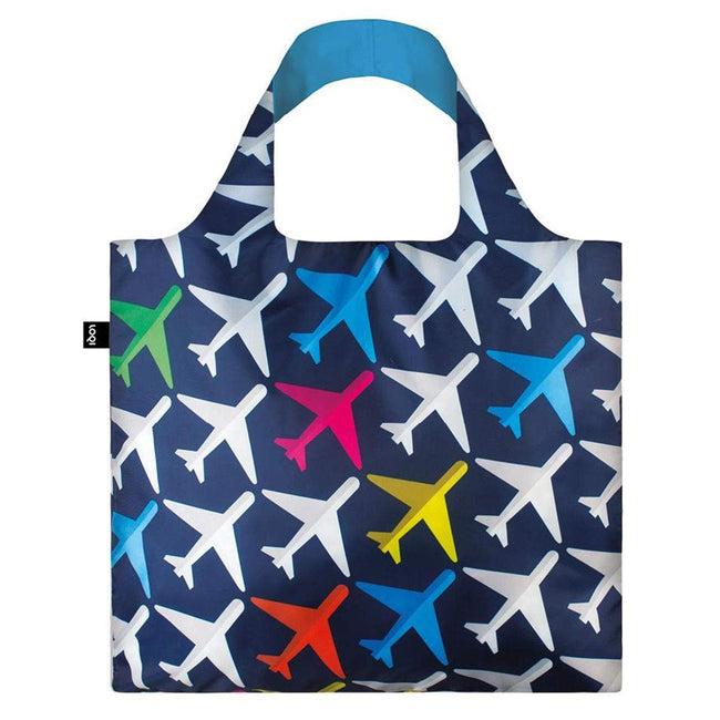 LOQI Airport Travel Reusable Shopping Bags (Set of 3), Airplane, Bicycle, Autobahn