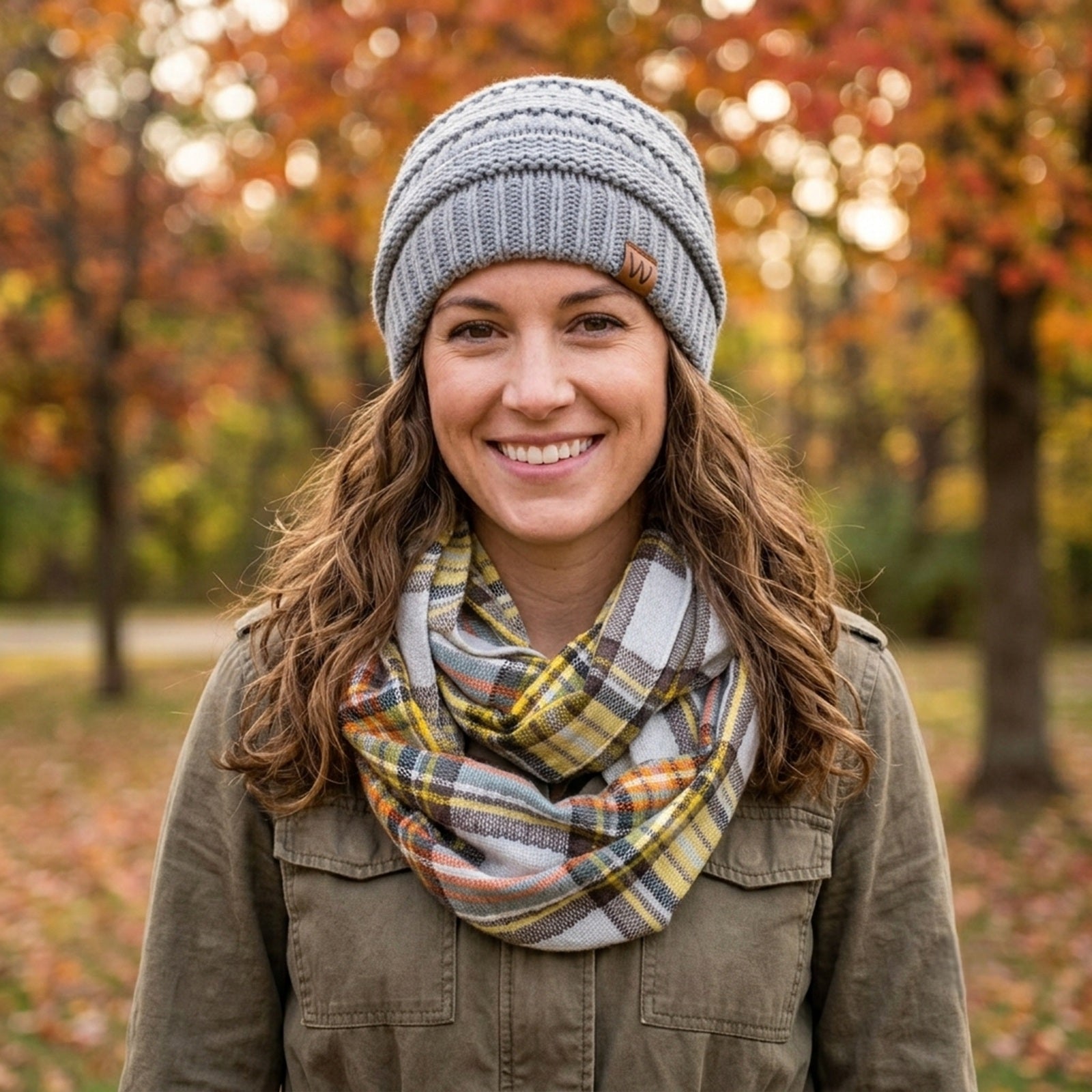 Wrapables Women's Plaid Print Infinity Scarf and Beanie Hat Set