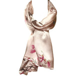 Wrapables Luxurious 100% Charmeuse Silk Long Scarf with Hand Rolled Edges, Pink Flora