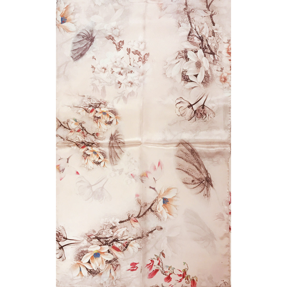 Wrapables Luxurious 100% Charmeuse Silk Long Scarf with Hand Rolled Edges, Pink Flora