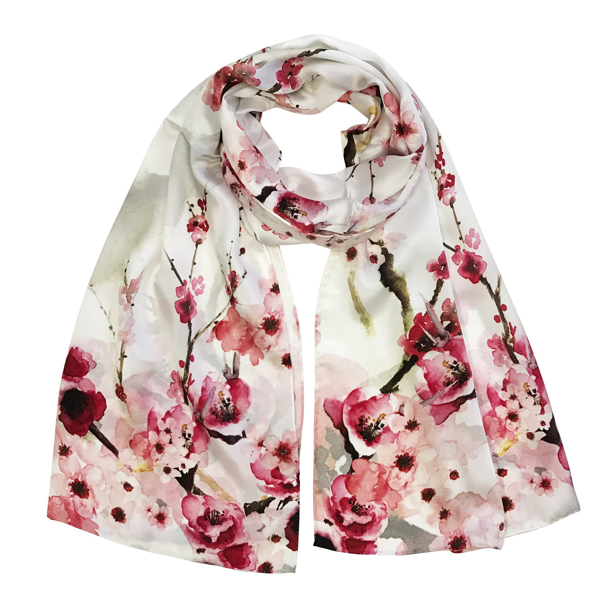 Wrapables Luxurious 100% Charmeuse Silk Long Scarf with Hand Rolled Edges, Pink Petals