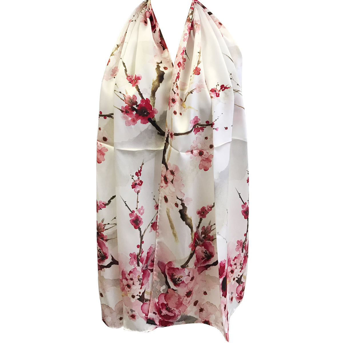 Wrapables Luxurious 100% Charmeuse Silk Long Scarf with Hand Rolled Edges, Pink Petals