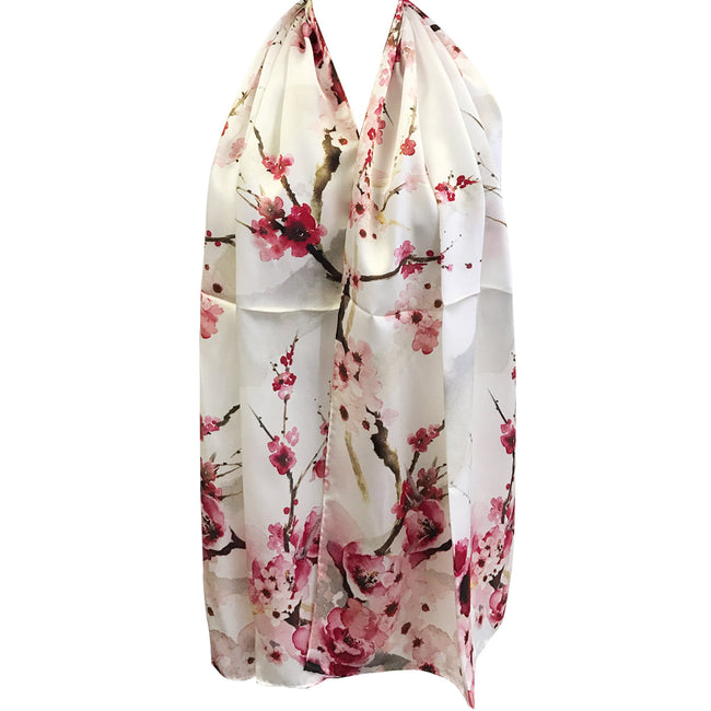 Wrapables Luxurious 100% Charmeuse Silk Long Scarf with Hand Rolled Edges, Pink Petals