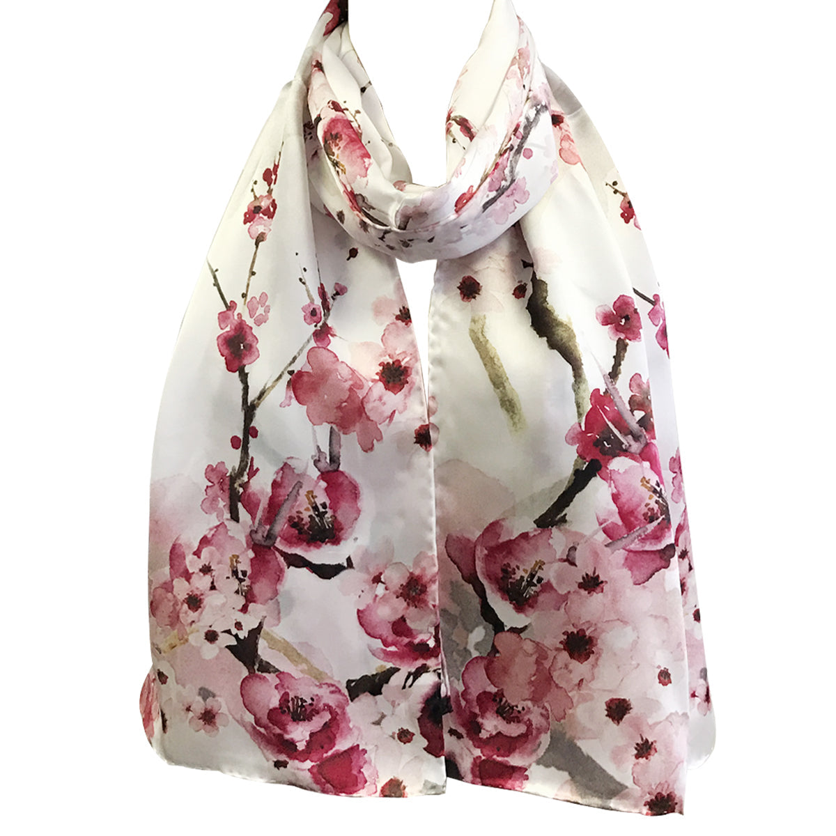 Wrapables Luxurious 100% Charmeuse Silk Long Scarf with Hand Rolled Edges, Pink Petals