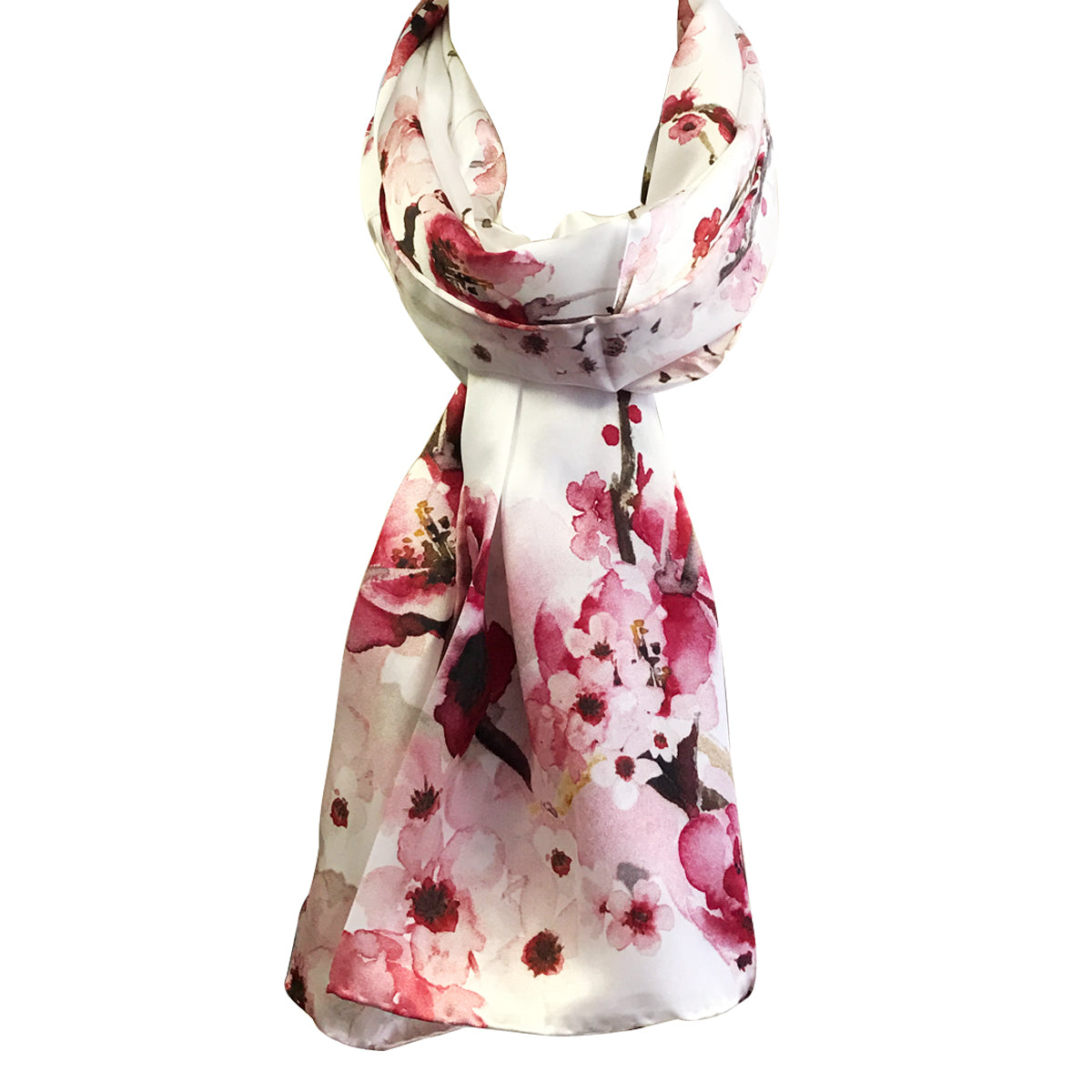 Wrapables Luxurious 100% Charmeuse Silk Long Scarf with Hand Rolled Edges, Pink Petals