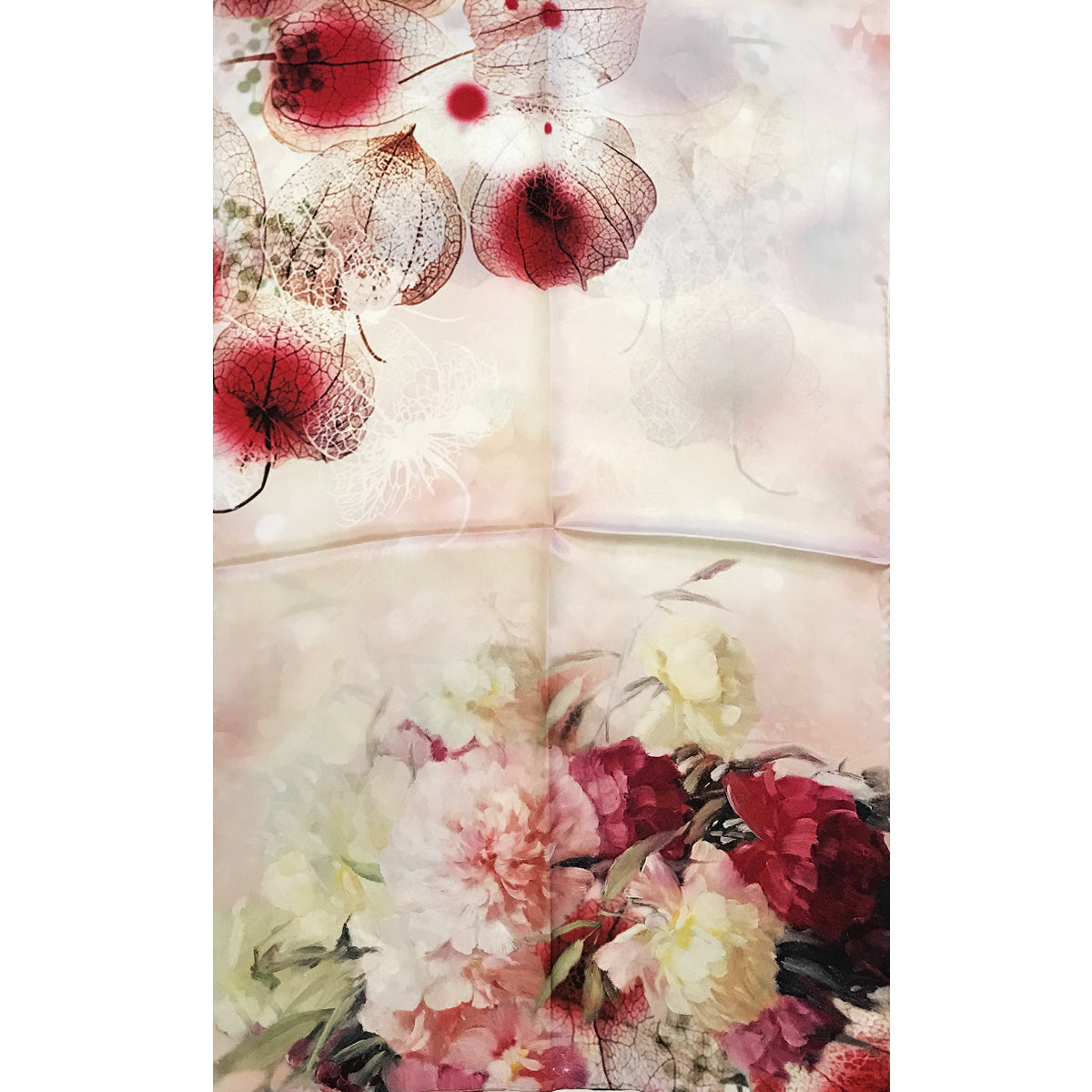 Wrapables Luxurious 100% Charmeuse Silk Long Scarf with Hand Rolled Edges, Pink Peonies