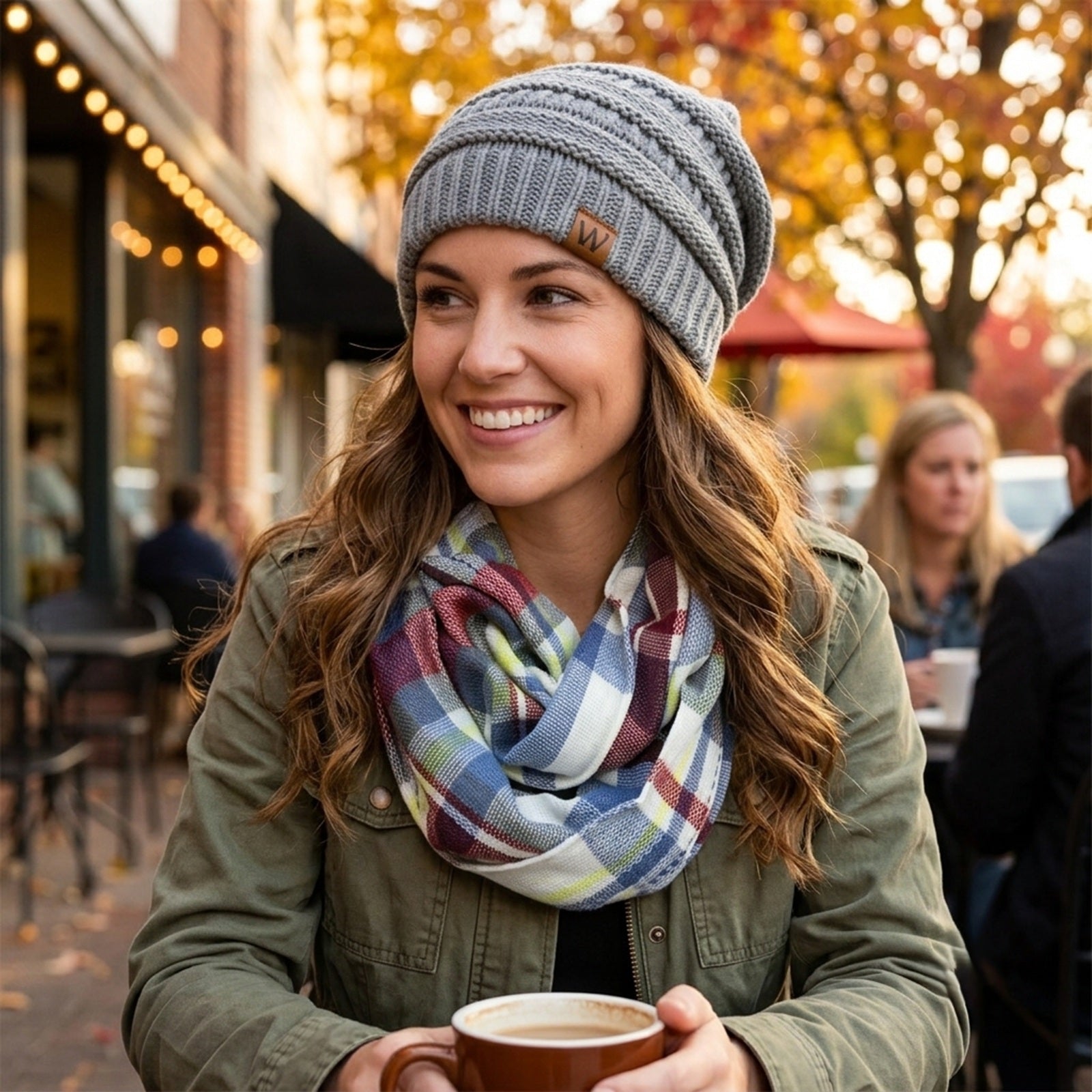 Wrapables Women's Plaid Print Infinity Scarf and Beanie Hat Set