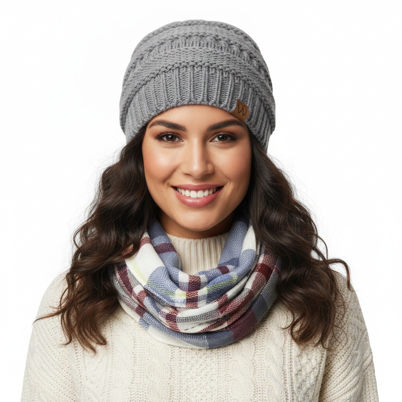 Wrapables Women's Plaid Print Infinity Scarf and Beanie Hat Set