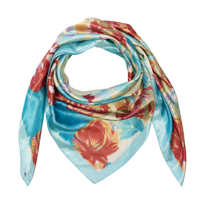 Wrapables Silk Satin Floral Neckerchief 35 x 35 Inch Square Scarf, Roses