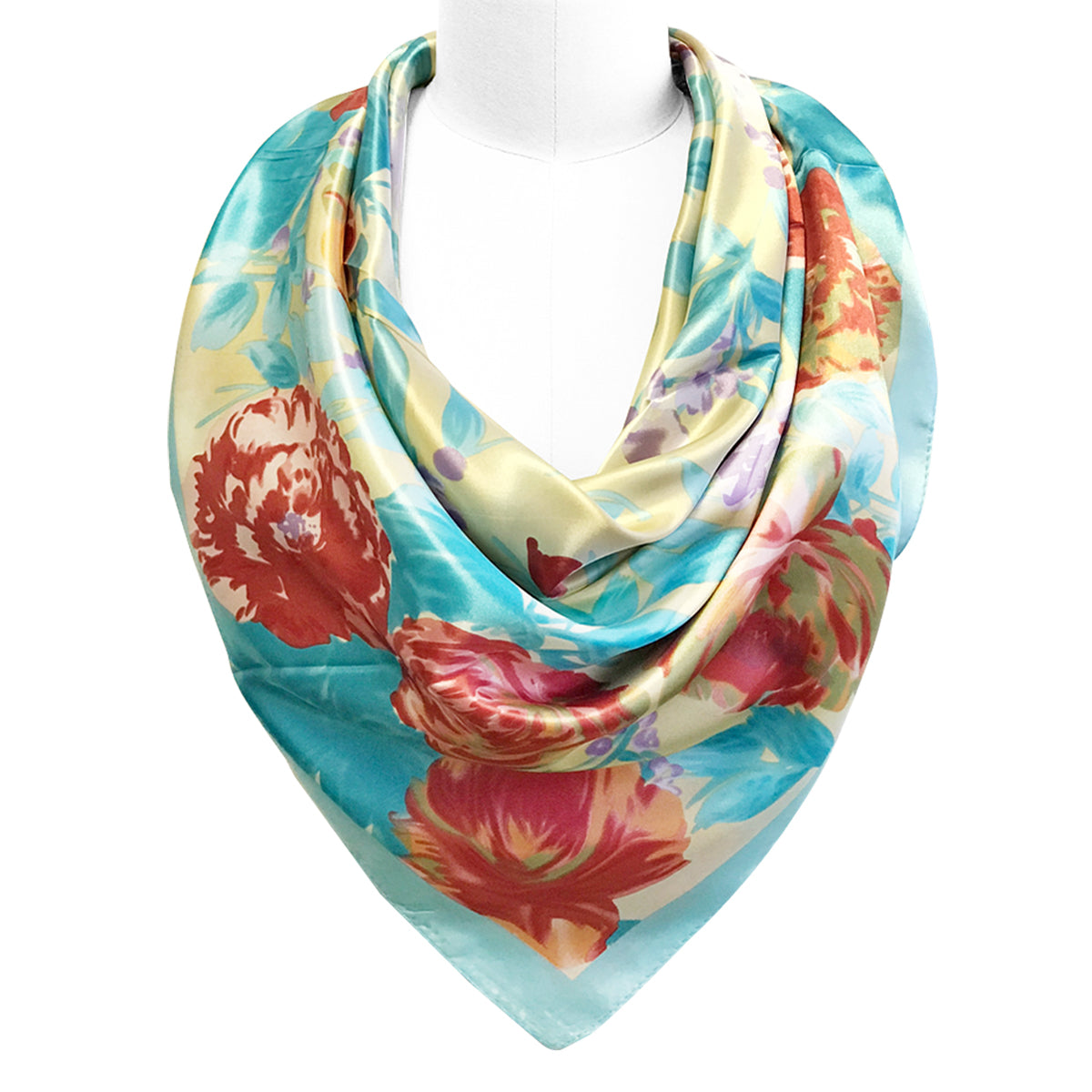 Wrapables Silk Satin Floral Neckerchief 35 x 35 Inch Square Scarf, Roses