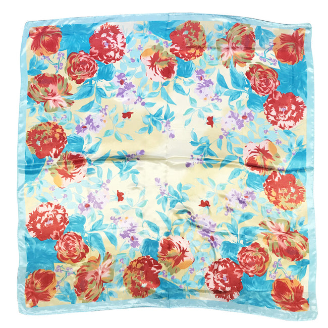 Wrapables Silk Satin Floral Neckerchief 35 x 35 Inch Square Scarf, Roses