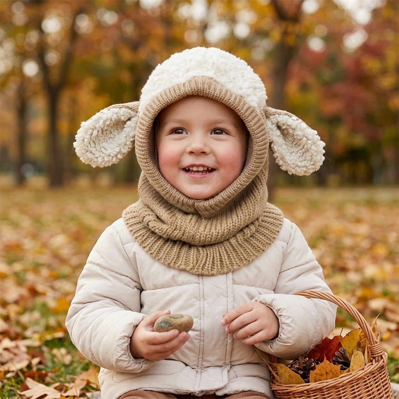 Wrapables Winter Warm Knitted Animal Ears Earflap Hood Beanie Hat for Baby and Toddlers