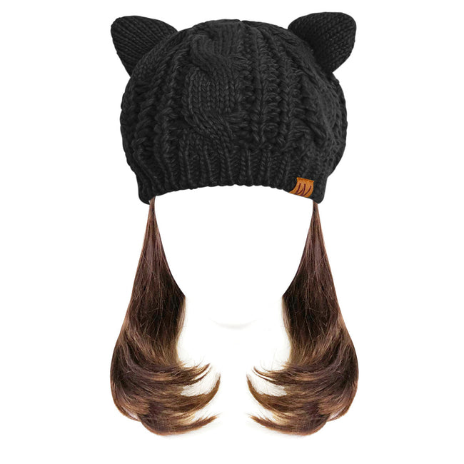 Wrapables Winter Warm Cable Knit Cat Ears Beanie, Black