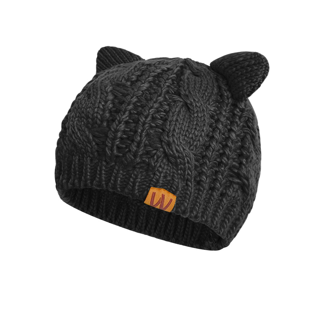 Wrapables Winter Warm Cable Knit Cat Ears Beanie, Black