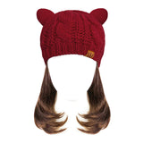 Wrapables Winter Warm Cable Knit Cat Ears Beanie, Burgundy