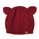 Wrapables Winter Warm Cable Knit Cat Ears Beanie, Burgundy