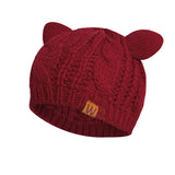 Wrapables Winter Warm Cable Knit Cat Ears Beanie, Burgundy