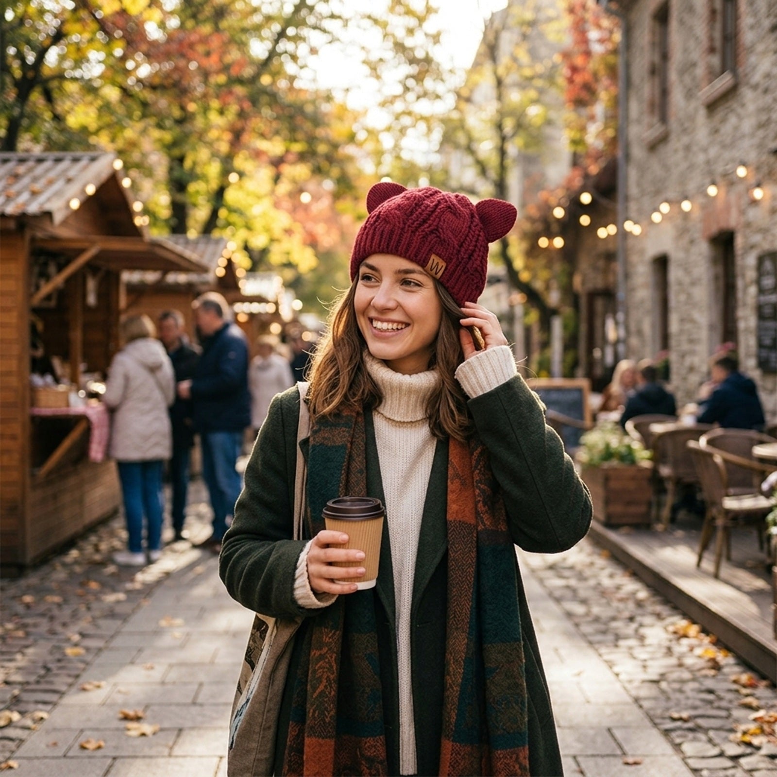 Wrapables Winter Warm Cable Knit Cat Ears Beanie