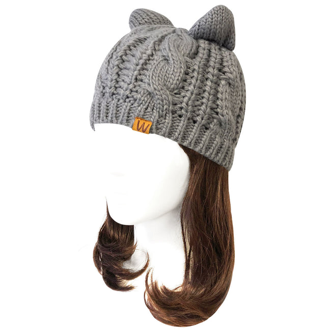 Wrapables Winter Warm Cable Knit Cat Ears Beanie, Gray